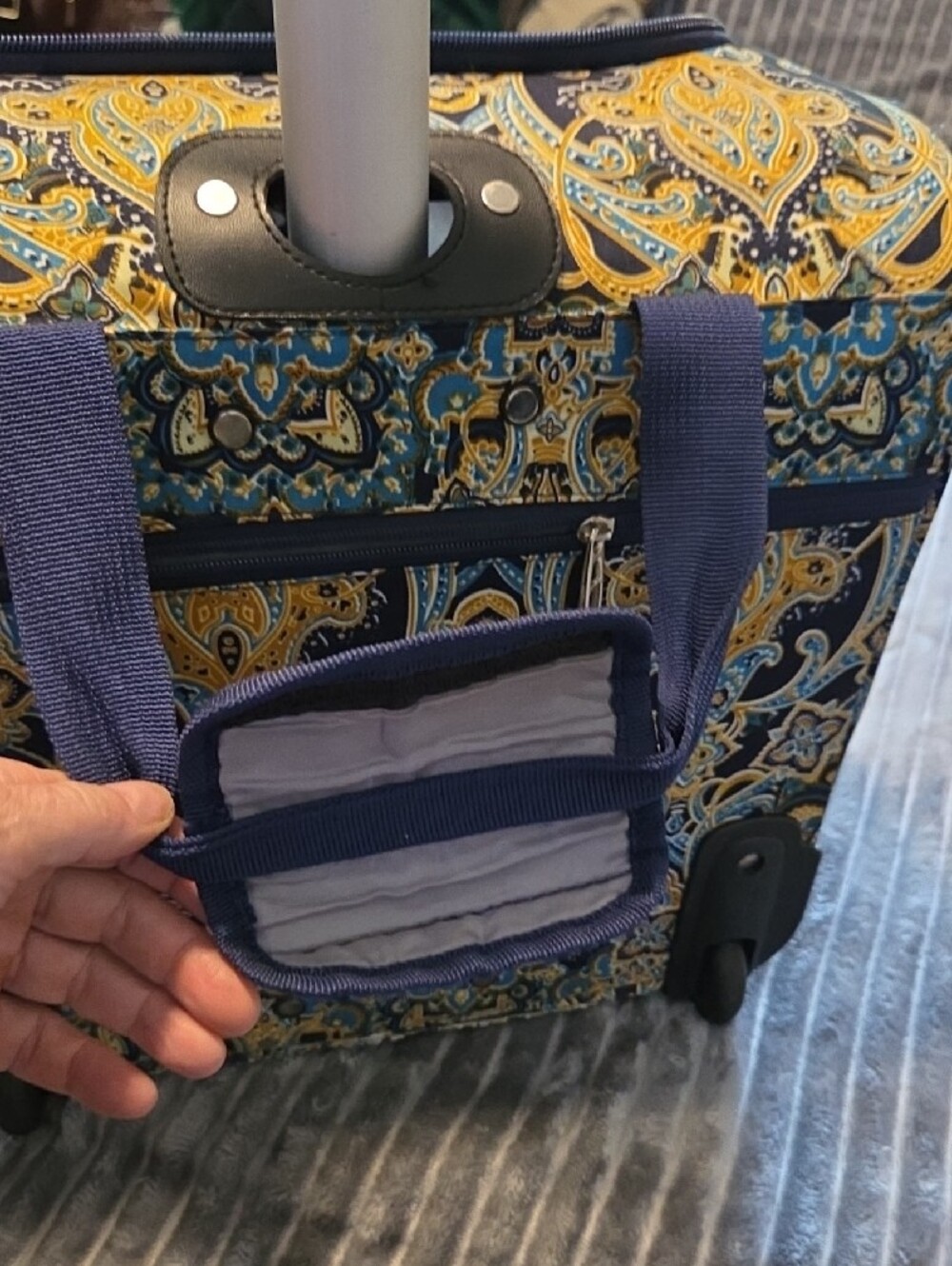 Stephane Verdino Navy & Gold Paisley Rolling Tote - Picture 9 of 10
